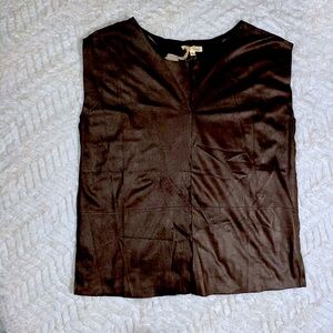 HEM & THREAD chocolate suede top v neck cutout soft lightweight modern
